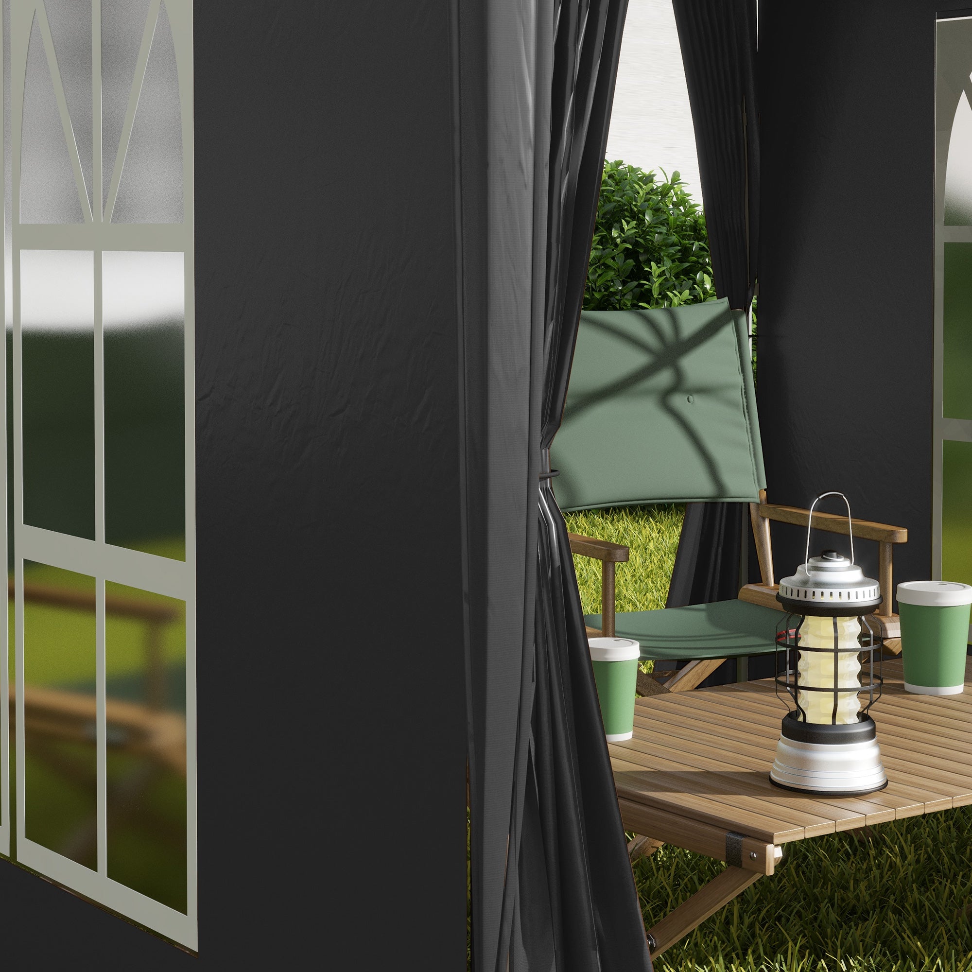 Pavilion 2x2m Waterproof, Pop-up Folding Pavilion with 4 Side Walls, Drainage Holes Window, Foldable Party Tent UV 30+, Garden Gazebo with Carrying Bag, Garden Pavilion for Terrace, Black