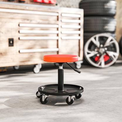 Workshop Stool with Wheels Storage space adjustable height 38-50cm Rolling stool up to 135 kg load-bearing swivel work stool rolling seat swivel stool Ø38 cm workshop seat for workshop Orange