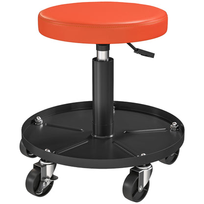 Workshop Stool with Wheels Storage space adjustable height 38-50cm Rolling stool up to 135 kg load-bearing swivel work stool rolling seat swivel stool Ø38 cm workshop seat for workshop Orange