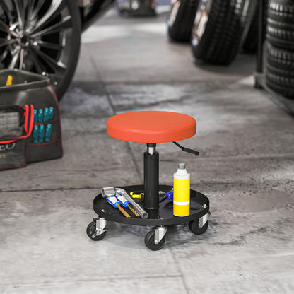 Workshop Stool with Wheels Storage space adjustable height 38-50cm Rolling stool up to 135 kg load-bearing swivel work stool rolling seat swivel stool Ø38 cm workshop seat for workshop Orange
