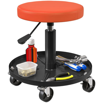 Workshop Stool with Wheels Storage space adjustable height 38-50cm Rolling stool up to 135 kg load-bearing swivel work stool rolling seat swivel stool Ø38 cm workshop seat for workshop Orange