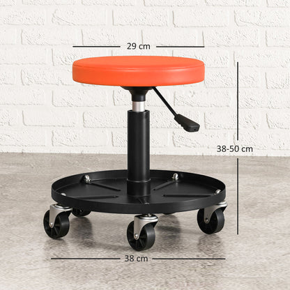 Workshop Stool with Wheels Storage space adjustable height 38-50cm Rolling stool up to 135 kg load-bearing swivel work stool rolling seat swivel stool Ø38 cm workshop seat for workshop Orange
