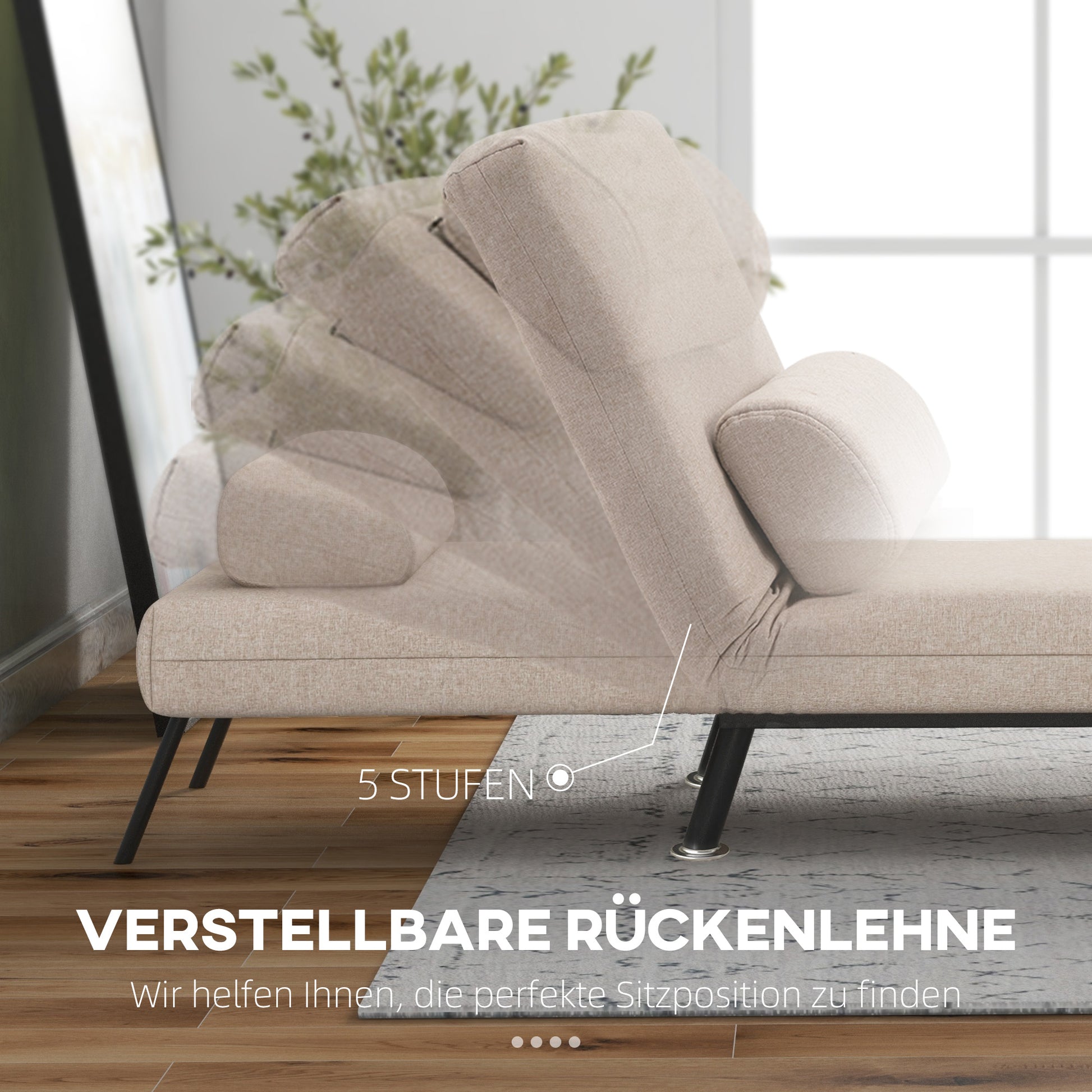 Sleeper Chair, Folding Chair with Bed Function, Back Cushion, Foldable Recliner in Linen Look, Adjustable Backrest, Holds up to 150 kg, for Living Room, Beige