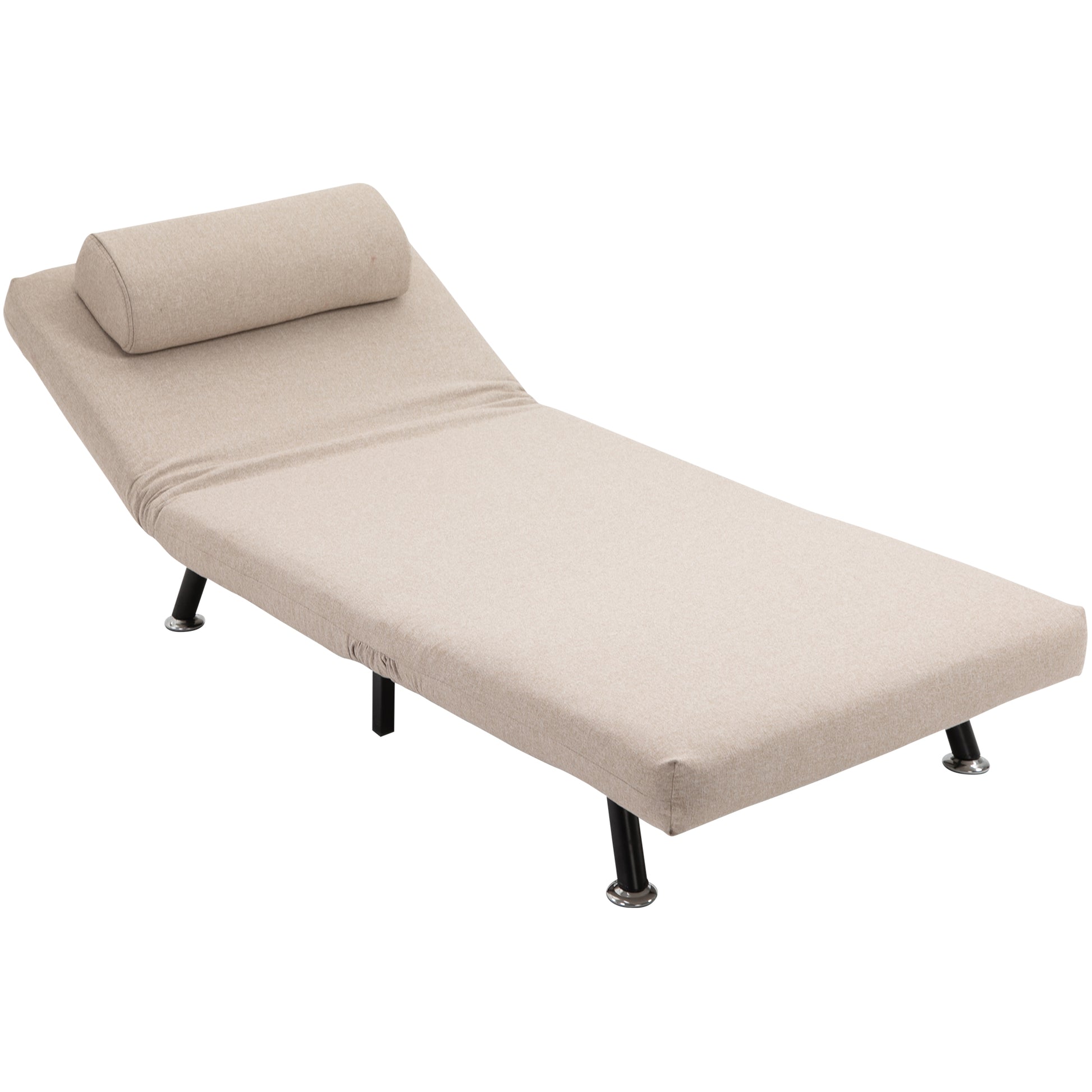 Sleeper Chair, Folding Chair with Bed Function, Back Cushion, Foldable Recliner in Linen Look, Adjustable Backrest, Holds up to 150 kg, for Living Room, Beige