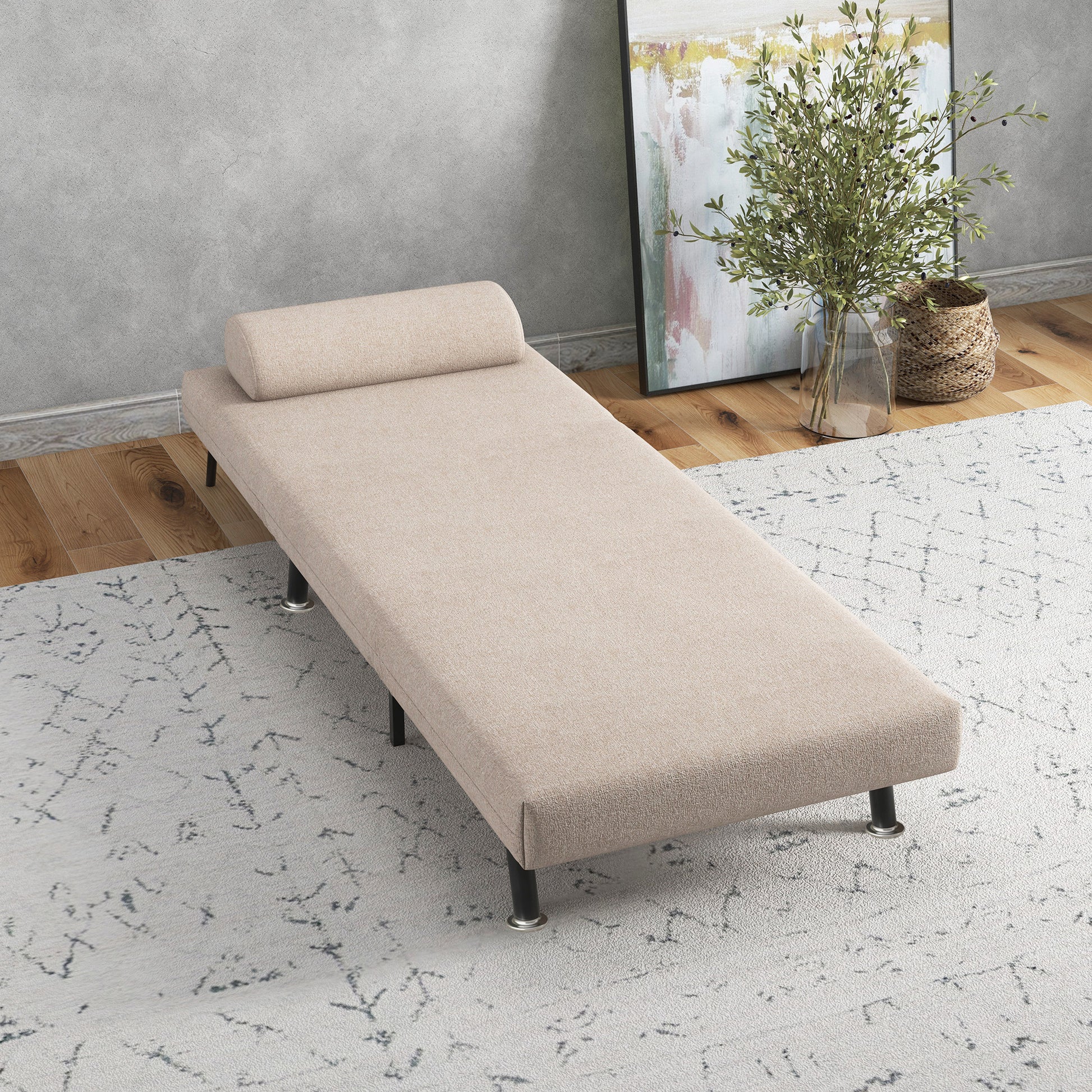 Sleeper Chair, Folding Chair with Bed Function, Back Cushion, Foldable Recliner in Linen Look, Adjustable Backrest, Holds up to 150 kg, for Living Room, Beige