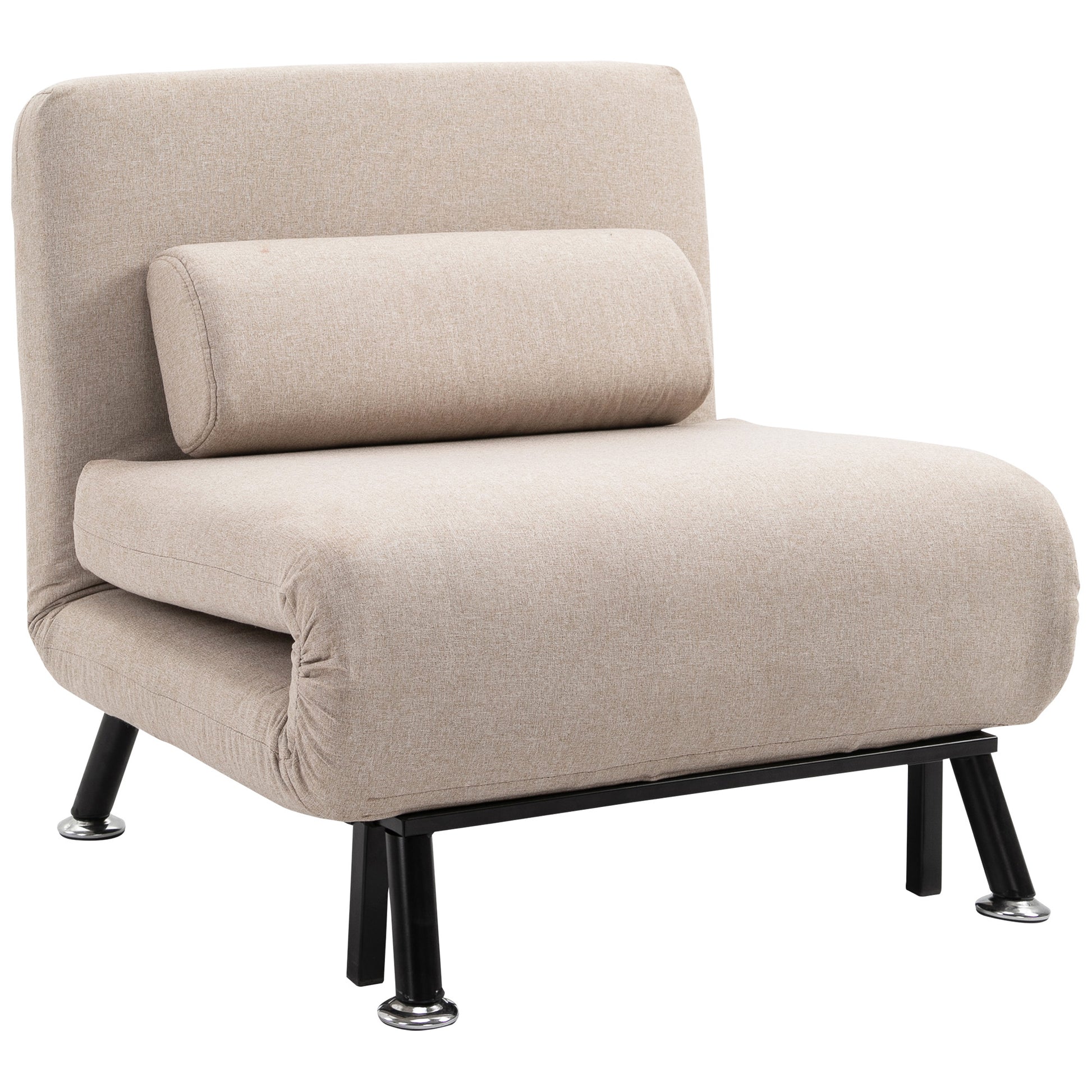 Sleeper Chair, Folding Chair with Bed Function, Back Cushion, Foldable Recliner in Linen Look, Adjustable Backrest, Holds up to 150 kg, for Living Room, Beige
