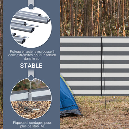 Portable Folding Camping Windbreak with Steel Poles and Carry Bag dim. 540 cm x 150 cm Gray and White