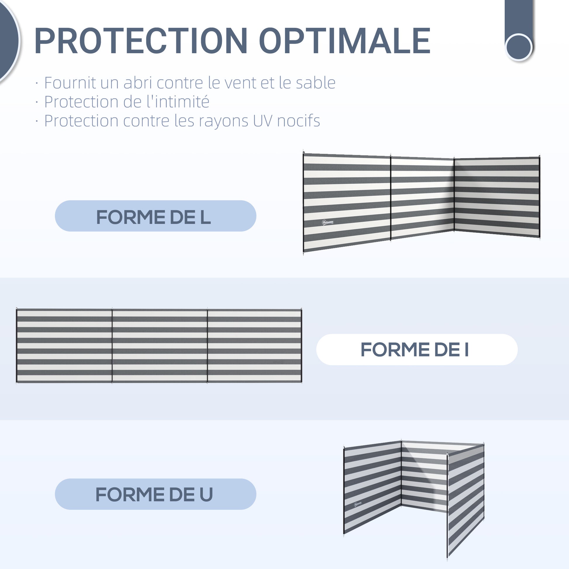 Portable Folding Camping Windbreak with Steel Poles and Carry Bag dim. 540 cm x 150 cm Gray and White