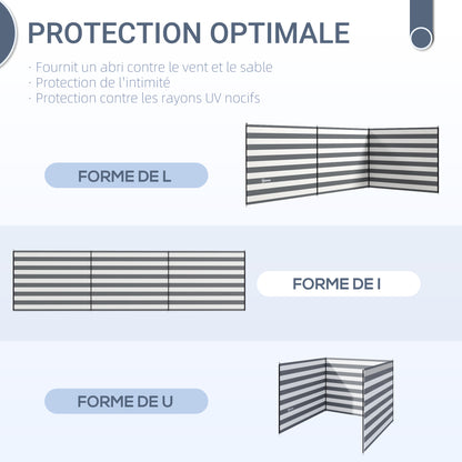Portable Folding Camping Windbreak with Steel Poles and Carry Bag dim. 540 cm x 150 cm Gray and White