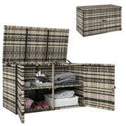 Rattan Cushion Box 350L 2-tier Weatherproof Storage Box with Lid Lifting Rods Carry Handles UV Resistant Garden Box Storage Chest for Garden Patio Balcony 118x57x69 cm Mixed Grey