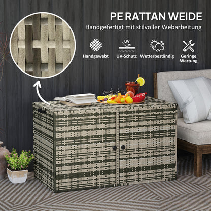 Rattan Cushion Box 350L 2-tier Weatherproof Storage Box with Lid Lifting Rods Carry Handles UV Resistant Garden Box Storage Chest for Garden Patio Balcony 118x57x69 cm Mixed Grey