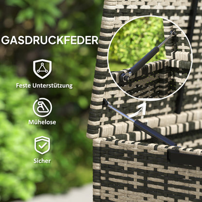 Rattan Cushion Box 350L 2-tier Weatherproof Storage Box with Lid Lifting Rods Carry Handles UV Resistant Garden Box Storage Chest for Garden Patio Balcony 118x57x69 cm Mixed Grey