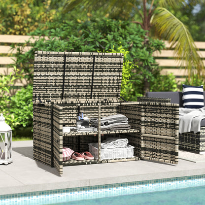 Rattan Cushion Box 350L 2-tier Weatherproof Storage Box with Lid Lifting Rods Carry Handles UV Resistant Garden Box Storage Chest for Garden Patio Balcony 118x57x69 cm Mixed Grey