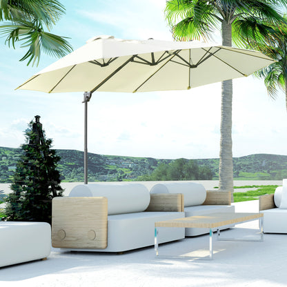 Sun Umbrella Double Umbrella Oval 445x270cm Cantilever Umbrella with Crank Umbrella Stand Garden Umbrella Crank Umbrella, Market Umbrella for Garden Cream White