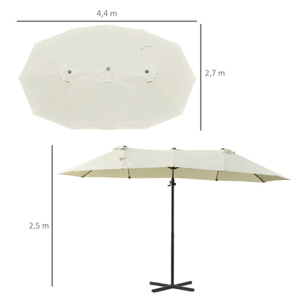 Sun Umbrella Double Umbrella Oval 445x270cm Cantilever Umbrella with Crank Umbrella Stand Garden Umbrella Crank Umbrella, Market Umbrella for Garden Cream White