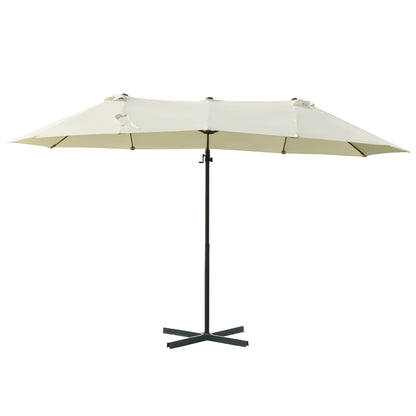 Sun Umbrella Double Umbrella Oval 445x270cm Cantilever Umbrella with Crank Umbrella Stand Garden Umbrella Crank Umbrella, Market Umbrella for Garden Cream White