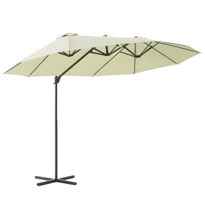 Sun Umbrella Double Umbrella Oval 445x270cm Cantilever Umbrella with Crank Umbrella Stand Garden Umbrella Crank Umbrella, Market Umbrella for Garden Cream White