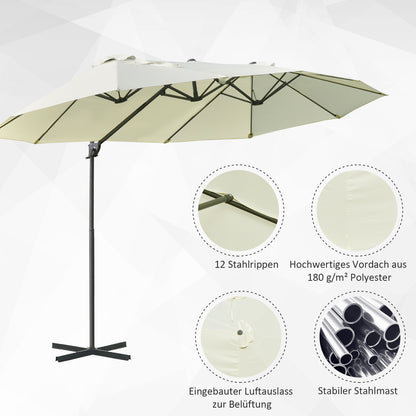 Sun Umbrella Double Umbrella Oval 445x270cm Cantilever Umbrella with Crank Umbrella Stand Garden Umbrella Crank Umbrella, Market Umbrella for Garden Cream White