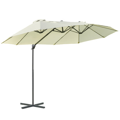 Sun Umbrella Double Umbrella Oval 445x270cm Cantilever Umbrella with Crank Umbrella Stand Garden Umbrella Crank Umbrella, Market Umbrella for Garden Cream White