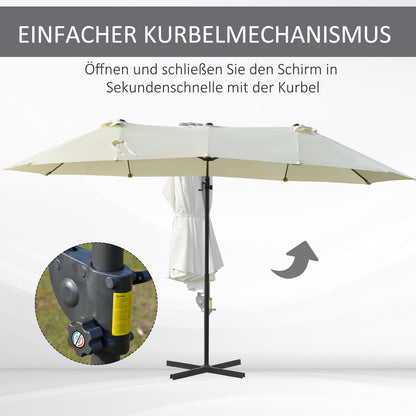 Sun Umbrella Double Umbrella Oval 445x270cm Cantilever Umbrella with Crank Umbrella Stand Garden Umbrella Crank Umbrella, Market Umbrella for Garden Cream White
