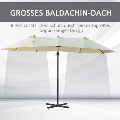 Sun Umbrella Double Umbrella Oval 445x270cm Cantilever Umbrella with Crank Umbrella Stand Garden Umbrella Crank Umbrella, Market Umbrella for Garden Cream White