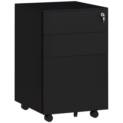 Mobile File Cabinet with 3 Drawers, Office Cabinet with Lock, Pressure Cabinet, Under Cabinet with Hanging Files, Office Container in A4 Format, Steel, 37 x 43.5 x 60 cm, Black