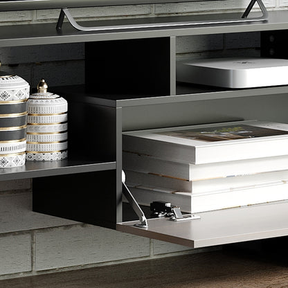 Living Room Furniture Set TV Stands for TVs up to 65" or Console for TVs up to 40" with TV Stand 153.6x25x42 cm and Wall Shelf 150x14.5x16.3 cm Black and Brown