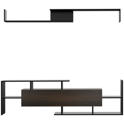 Living Room Furniture Set TV Stands for TVs up to 65" or Console for TVs up to 40" with TV Stand 153.6x25x42 cm and Wall Shelf 150x14.5x16.3 cm Black and Brown