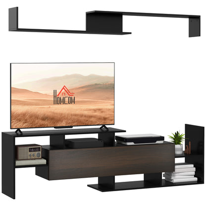 Living Room Furniture Set TV Stands for TVs up to 65" or Console for TVs up to 40" with TV Stand 153.6x25x42 cm and Wall Shelf 150x14.5x16.3 cm Black and Brown