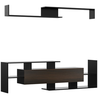 Living Room Furniture Set TV Stands for TVs up to 65" or Console for TVs up to 40" with TV Stand 153.6x25x42 cm and Wall Shelf 150x14.5x16.3 cm Black and Brown