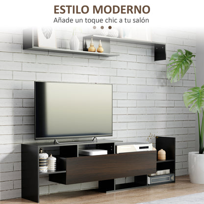 Living Room Furniture Set TV Stands for TVs up to 65" or Console for TVs up to 40" with TV Stand 153.6x25x42 cm and Wall Shelf 150x14.5x16.3 cm Black and Brown