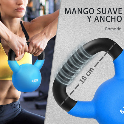 8 kg Cast Iron Kettlebell with Neoprene Coating and Wide Handle Dumbbells for Strength Training in Gym Home 18x11x20 cm Blue