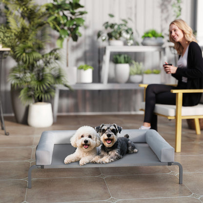 Elevated Cooling Dog Bed with Removable Reinforcements Medium Size Portable Elevated Dog Bed with Breathable Mesh Steel Frame for Indoor Outdoor 43.3x29.5x11.8 inches Light Gray