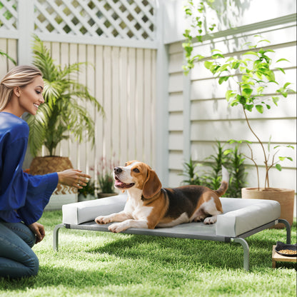 Elevated Cooling Dog Bed with Removable Reinforcements Medium Size Portable Elevated Dog Bed with Breathable Mesh Steel Frame for Indoor Outdoor 43.3x29.5x11.8 inches Light Gray