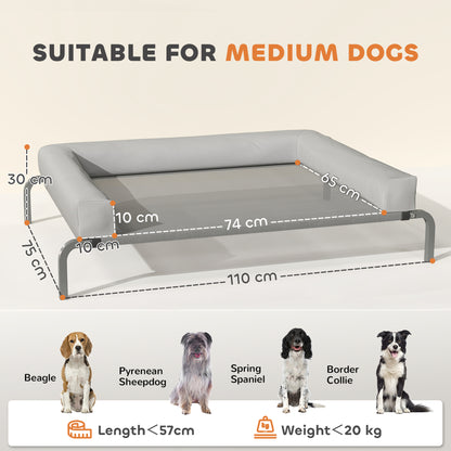 Elevated Cooling Dog Bed with Removable Reinforcements Medium Size Portable Elevated Dog Bed with Breathable Mesh Steel Frame for Indoor Outdoor 43.3x29.5x11.8 inches Light Gray