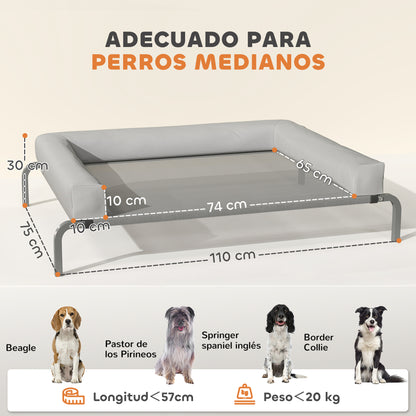 Elevated Cooling Dog Bed with Removable Reinforcements Medium Size Portable Elevated Dog Bed with Breathable Mesh Steel Frame for Indoor Outdoor 43.3x29.5x11.8 inches Light Gray