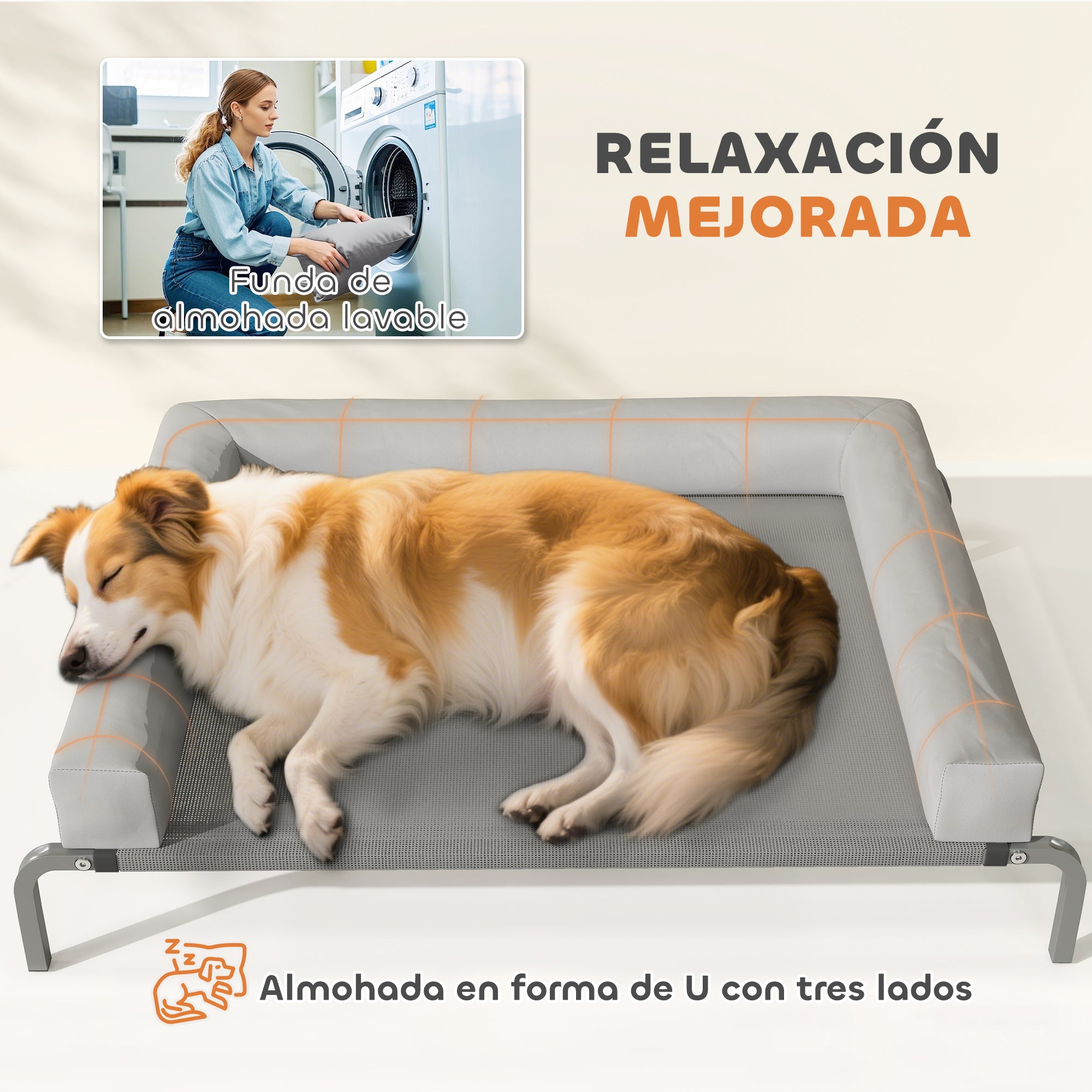 Elevated Cooling Dog Bed with Removable Reinforcements Medium Size Portable Elevated Dog Bed with Breathable Mesh Steel Frame for Indoor Outdoor 43.3x29.5x11.8 inches Light Gray