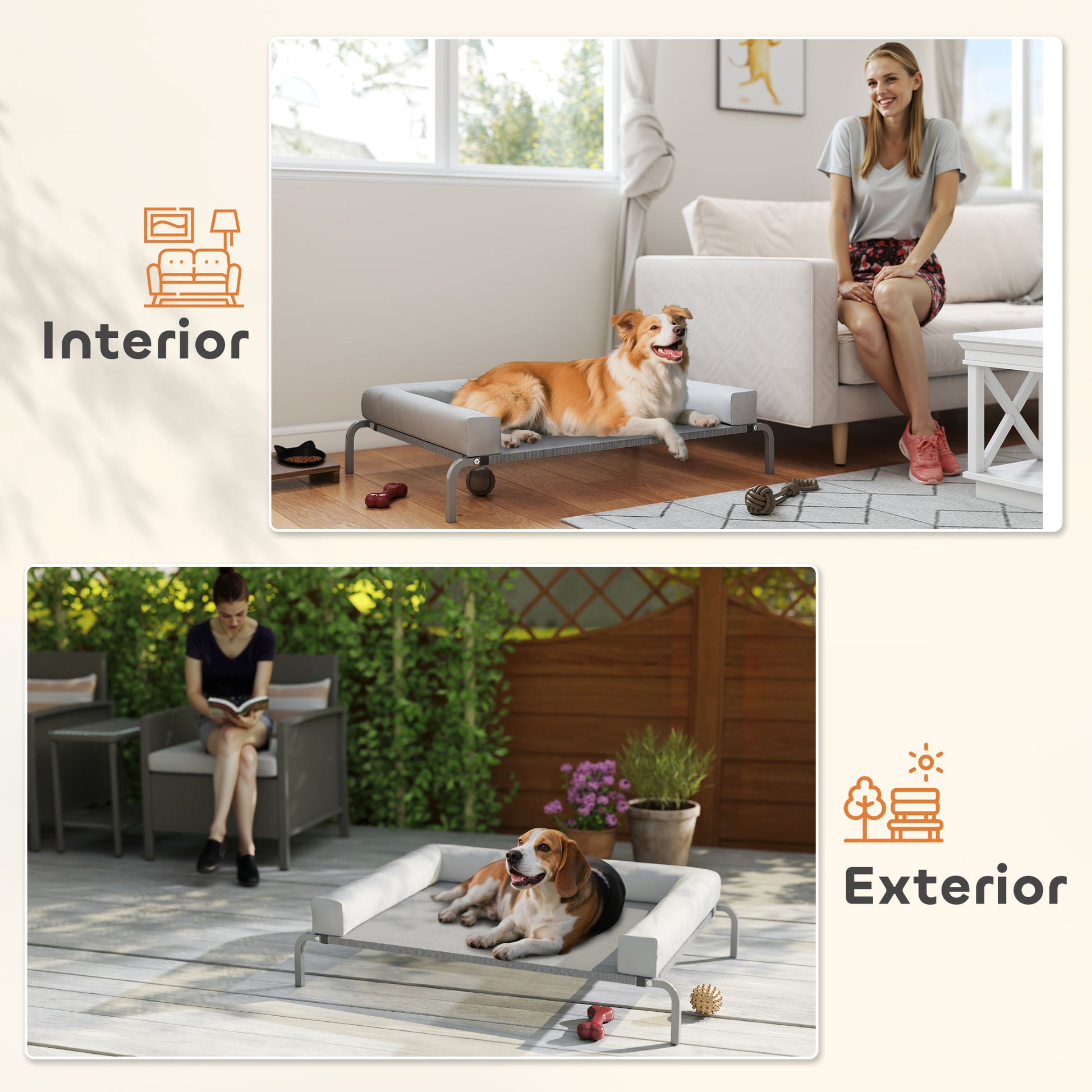 Elevated Cooling Dog Bed with Removable Reinforcements Medium Size Portable Elevated Dog Bed with Breathable Mesh Steel Frame for Indoor Outdoor 43.3x29.5x11.8 inches Light Gray