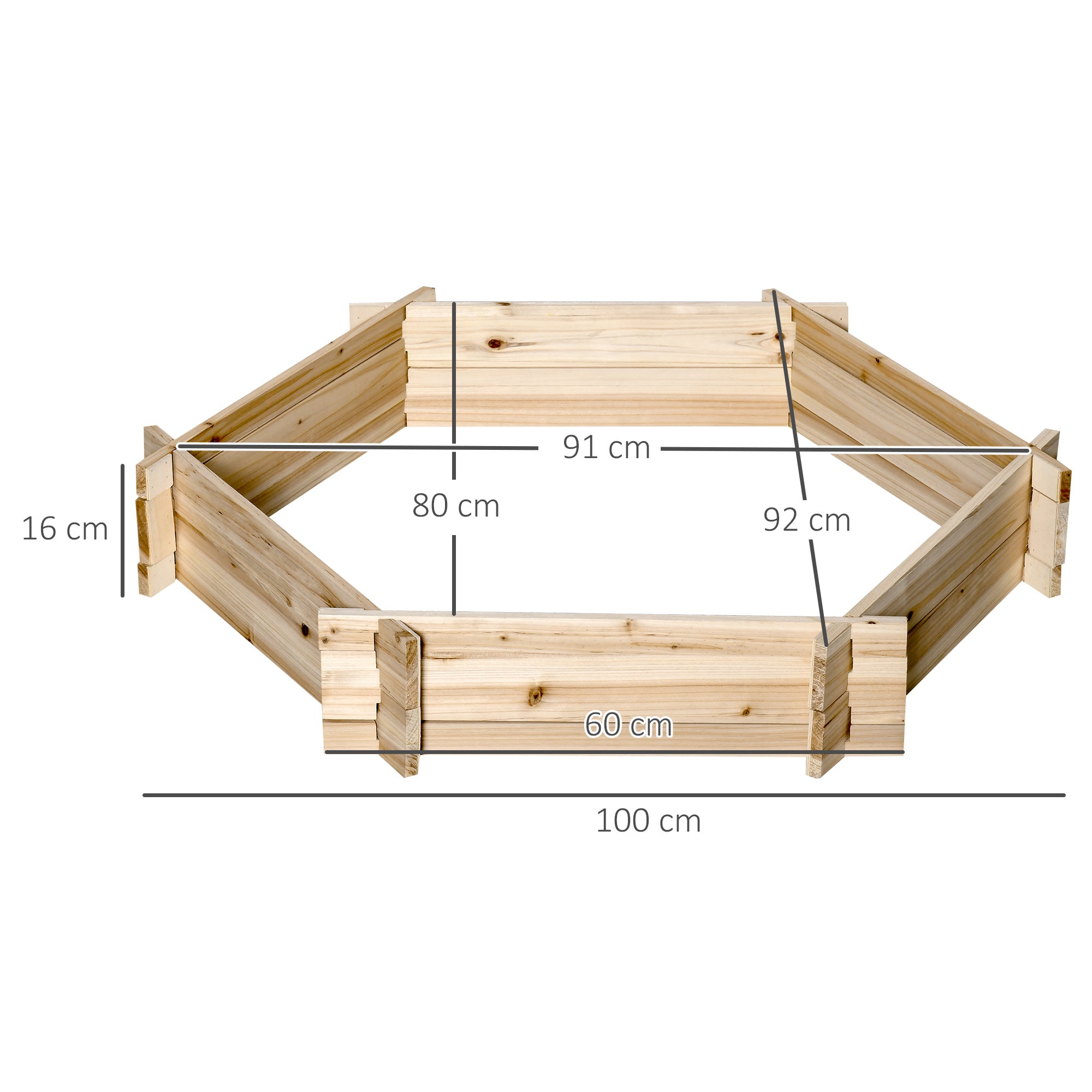 Garden Bed, Hexagonal Outdoor Planter Without Base, Tool-Free Assembly, Fir Wood, 100x92x16cm