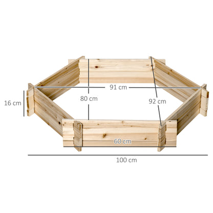 Garden Bed, Hexagonal Outdoor Planter Without Base, Tool-Free Assembly, Fir Wood, 100x92x16cm