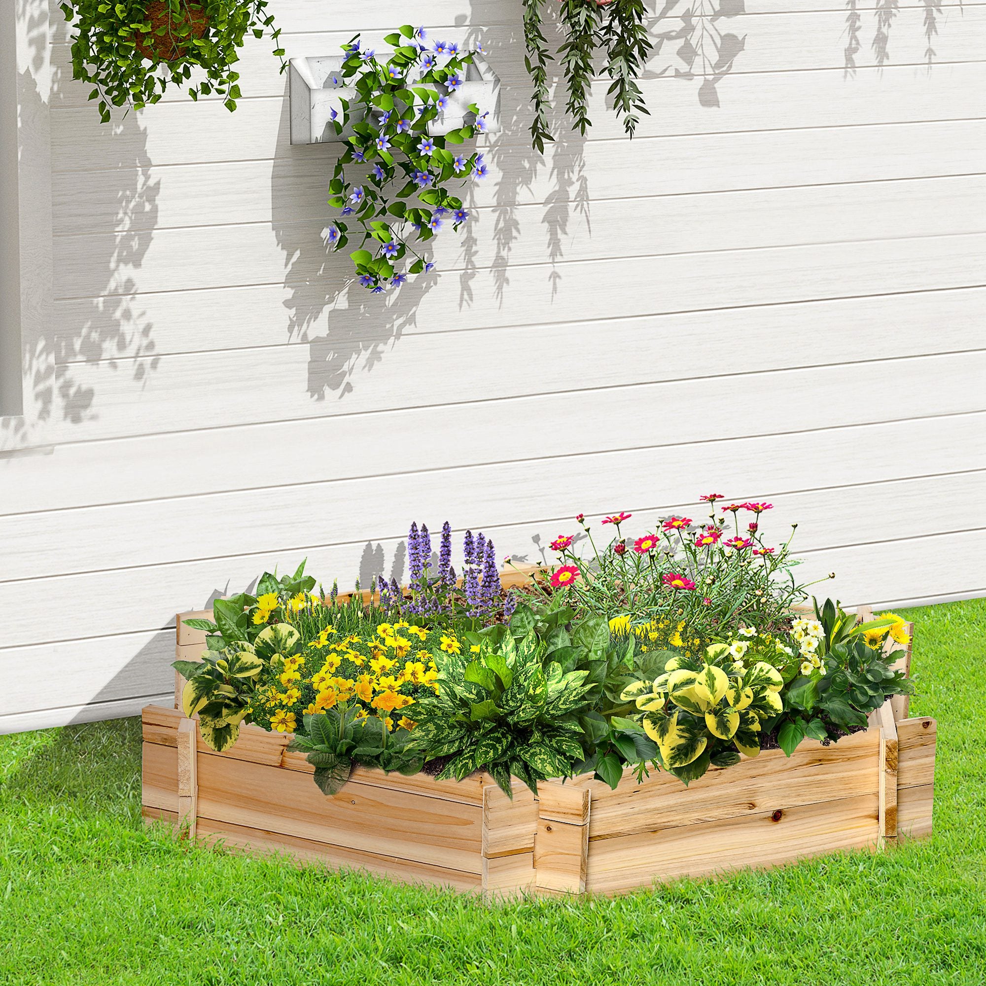 Garden Bed, Hexagonal Outdoor Planter Without Base, Tool-Free Assembly, Fir Wood, 100x92x16cm