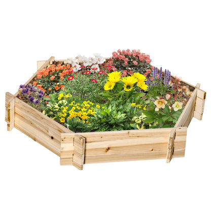 Garden Bed, Hexagonal Outdoor Planter Without Base, Tool-Free Assembly, Fir Wood, 100x92x16cm