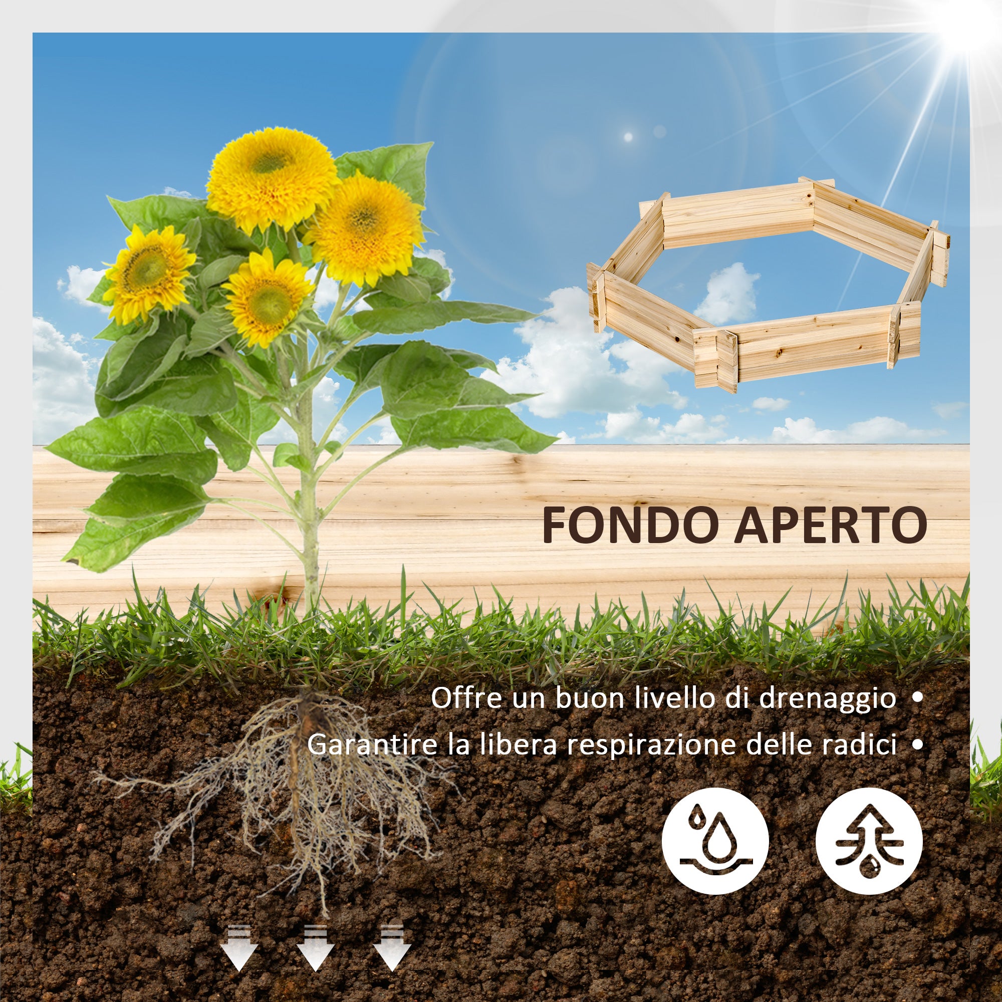 Garden Bed, Hexagonal Outdoor Planter Without Base, Tool-Free Assembly, Fir Wood, 100x92x16cm