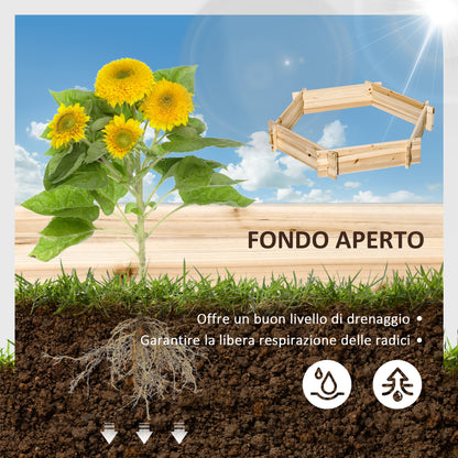 Garden Bed, Hexagonal Outdoor Planter Without Base, Tool-Free Assembly, Fir Wood, 100x92x16cm