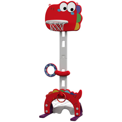 5-in-1 Children's Basketball Hoop Basketball Hoop for Kids Adjustable Height with Soccer Golf Ring Ball Toss Game for Indoor Red