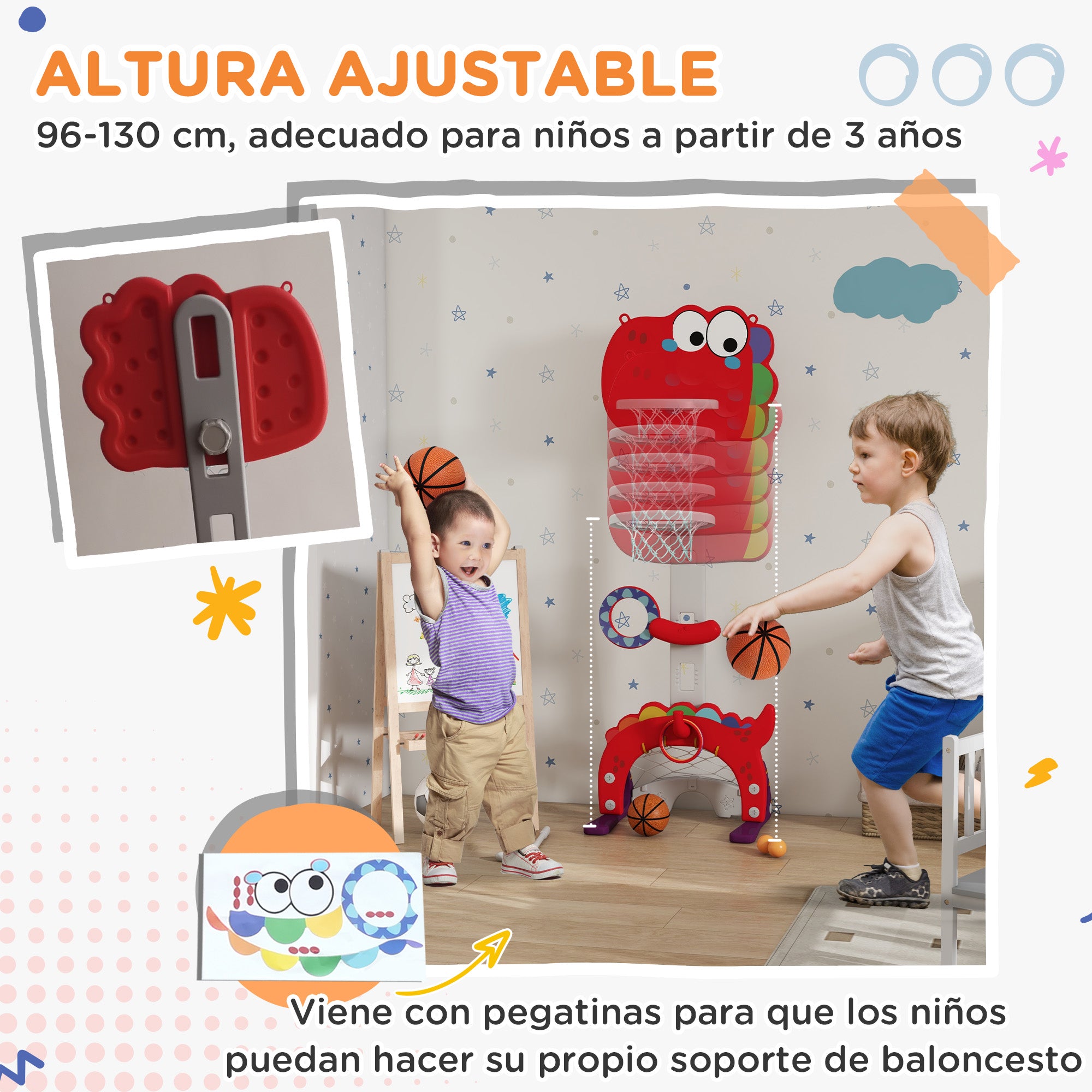 5-in-1 Children's Basketball Hoop Basketball Hoop for Kids Adjustable Height with Soccer Golf Ring Ball Toss Game for Indoor Red