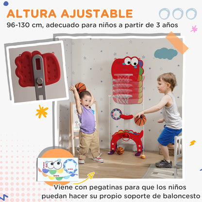 5-in-1 Children's Basketball Hoop Basketball Hoop for Kids Adjustable Height with Soccer Golf Ring Ball Toss Game for Indoor Red