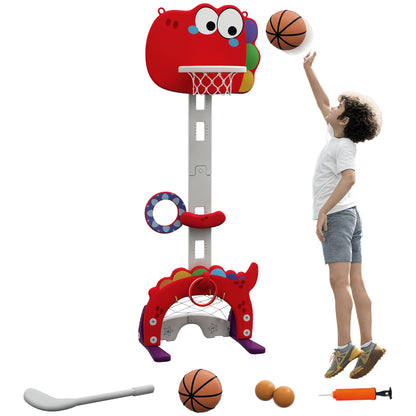 5-in-1 Children's Basketball Hoop Basketball Hoop for Kids Adjustable Height with Soccer Golf Ring Ball Toss Game for Indoor Red
