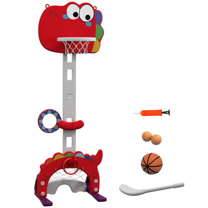 5-in-1 Children's Basketball Hoop Basketball Hoop for Kids Adjustable Height with Soccer Golf Ring Ball Toss Game for Indoor Red