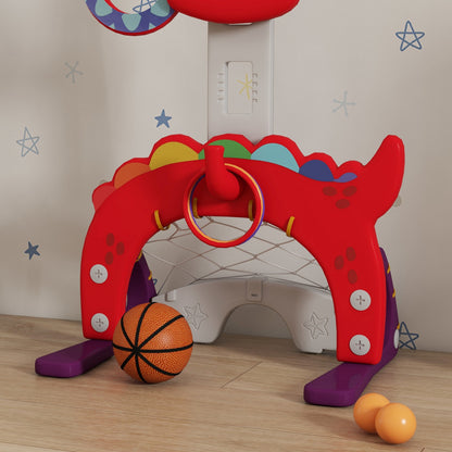 5-in-1 Children's Basketball Hoop Basketball Hoop for Kids Adjustable Height with Soccer Golf Ring Ball Toss Game for Indoor Red